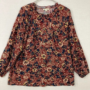 Grand & Greene Floral Ruffle Detail Soft Rayon Cottagecore Blouse Large
